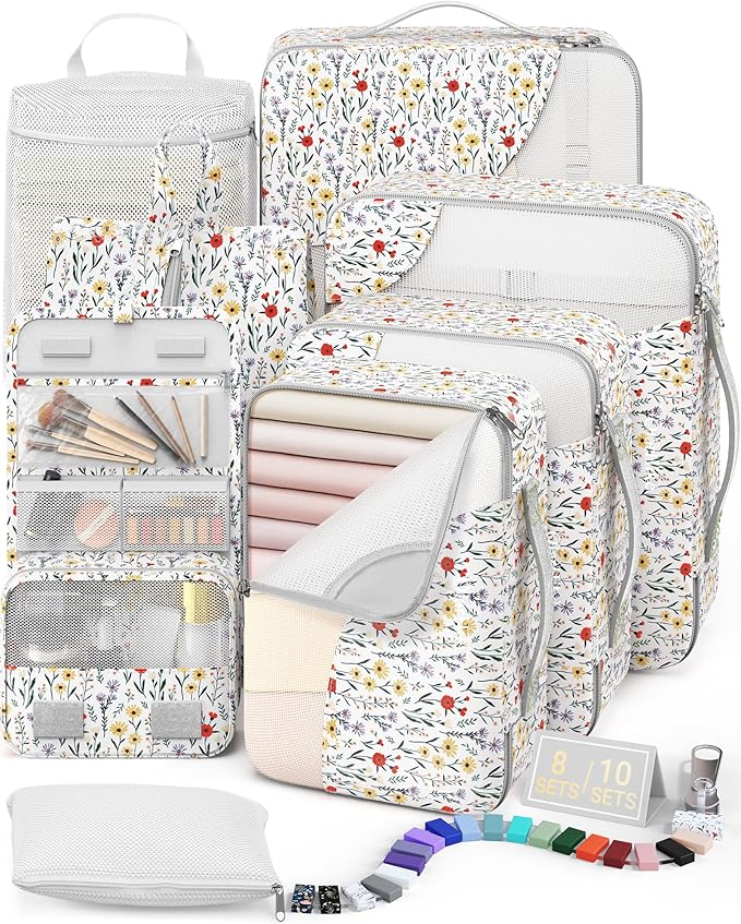 8 Set Packing Cubes for Travel, Gifts for Women Mom,Anti-Tearing Suitcase Organizer for Luggage with Shoe & Hanging Toiletry Bag,OlarHike Vacation Essentials & Accessories for Cruise Ship