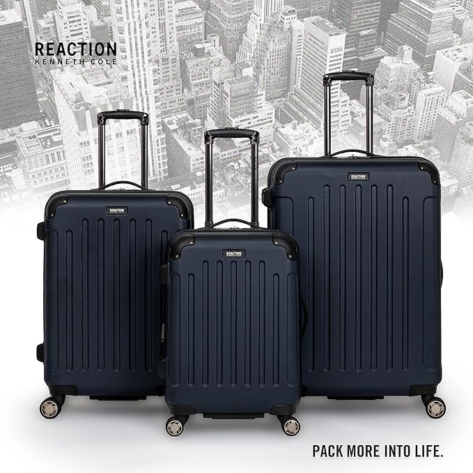 Kenneth Cole REACTION Renegade Luggage Expandable 8-Wheel Spinner Lightweight Hardside Suitcase, Navy Blue, 24-Inch Checked