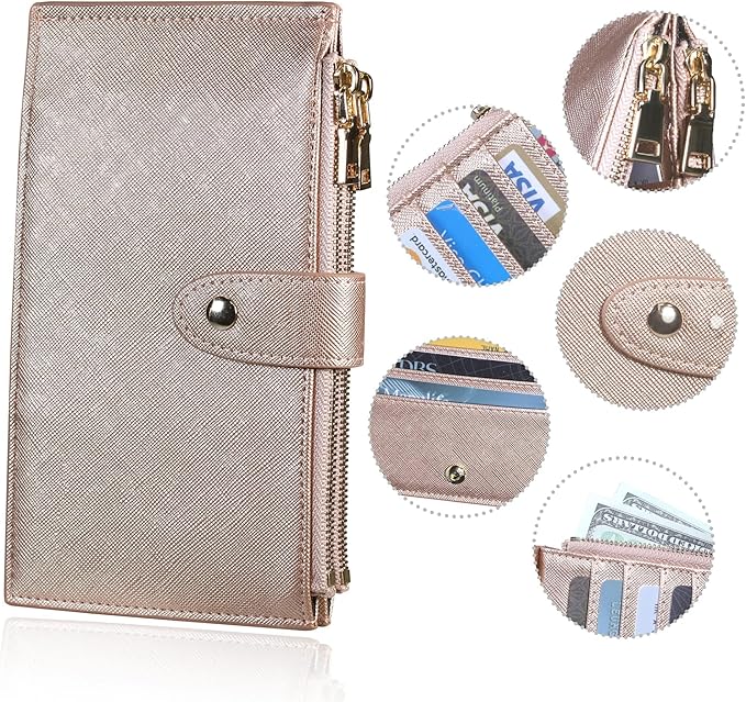 Travelambo RFID Wallet Women Large Size Bifold Multi Card Wallet Case with Zipper Pocke Credit Card Holder for Women