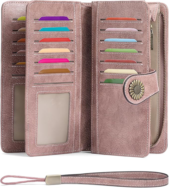 SENDEFN Wallets for Women Leather Credit Card Holder with RFID Blocking Large Capacity Wristlet | with RFID Blocking, Large Capacity, Wristlet, with RFID Blocking, Large Capacity, Wristlet