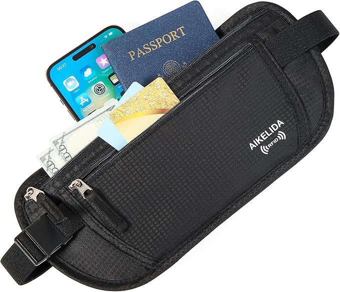 Travel Money Belt - Slim Passport Holder Travel Wallet with RFID Blocking Travel Pouch Undercover Fanny Pack for Women Men