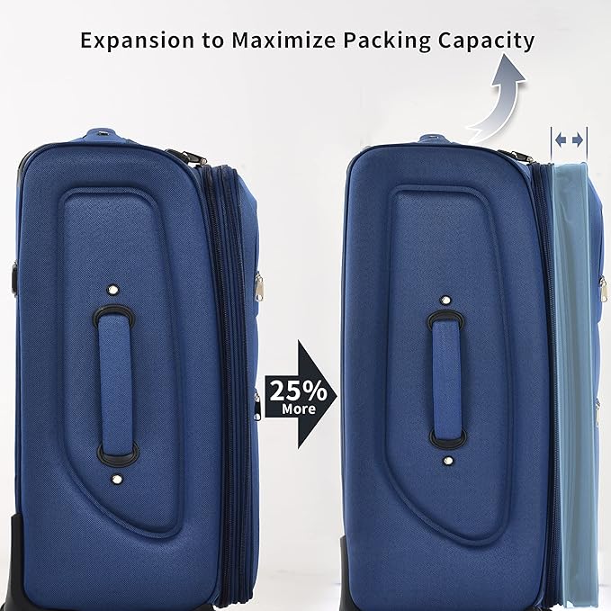 Merax Softside Luggage Set, Travel Suitcase Expandable Lightweight, 3 Piece Luggage Sets with Duffel Bag 22" 26" 30" Suitcase with TSA Lock Spinner Wheels,Navy Blue