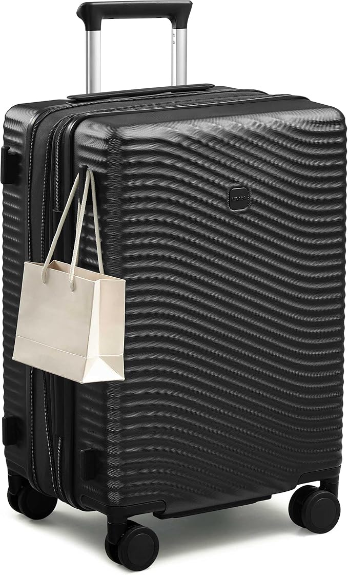 MILADA 24 Inch Expandable Checked Luggage - Hardshell Suitcase with Wheels, TSA Lock, Durable PC Shell, Checked Baggage, Lightweight & Scratch-Resistant, Jet Black
