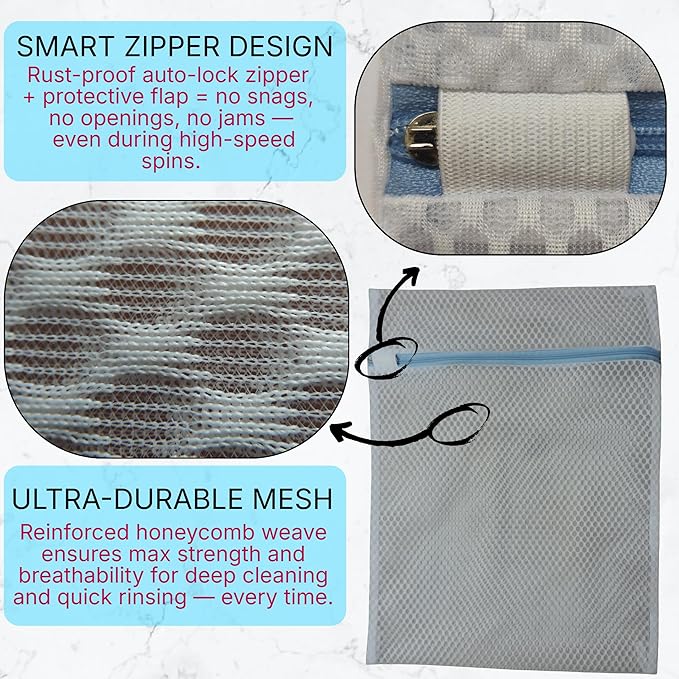 Mesh Laundry Bags for Delicates – 3 Pack (12”×16”) with Color-Coded Zippers, Protects Clothes from Damage, Breathable Honeycomb Mesh, Washer & Dryer Safe bags - Ideal for Bras, Lingerie & Socks