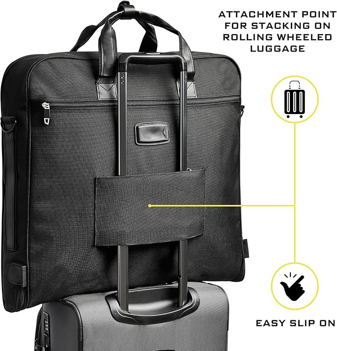 ZEGUR Premium Suit Garment Bag Carry On - Hangs 4 Suits - Travel & Business with Shoulder Strap and Laptop Compartment
