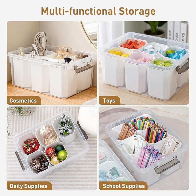 Citylife 17 QT Plastic Storage Bins Clear Storage Box with Lids Multipurpose Stackable Storage Containers for Organizing Tool, Craft, Crayon, 4 Packs