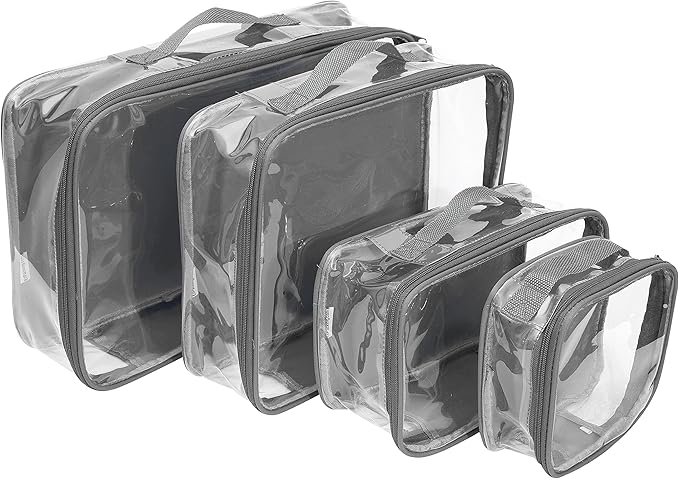 Clear Packing Cubes set of 4 / Packs 7-10 Days of Clothes/Premium PVC Plastic Storage Bags