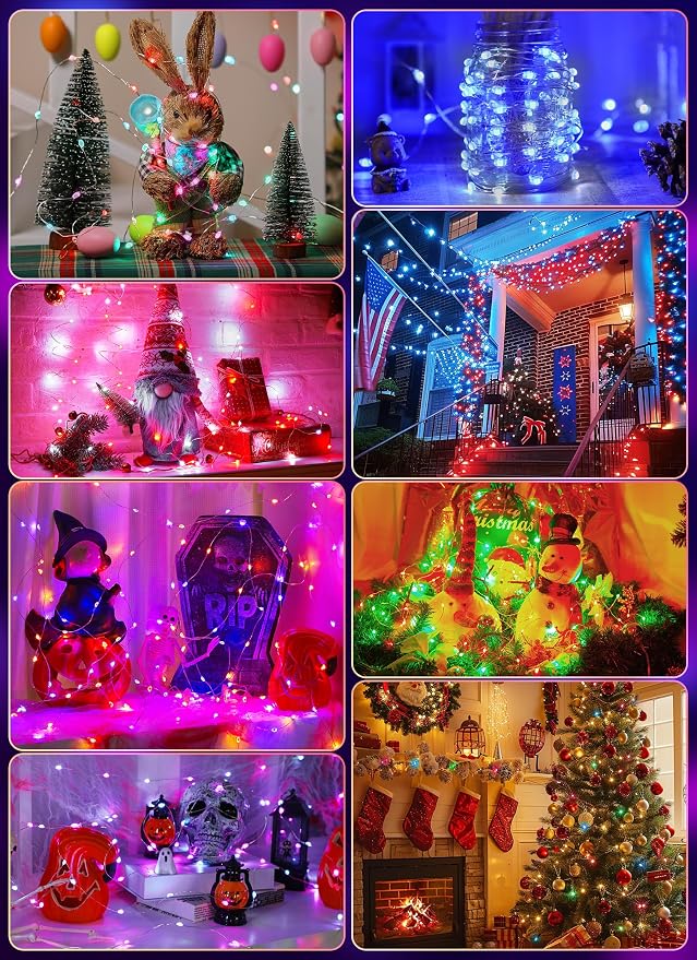 Minetom Upgraded Color Changing Fairy String Lights - 33 ft 100 LED 24 Colors USB Silver Wire Lights with Remote and Timer for DIY Bedroom Party Indoor Christmas Decoration, Adapter Included | USB Plug in, 100 LED, 24 Colors, Adapter Included, Lovely f...