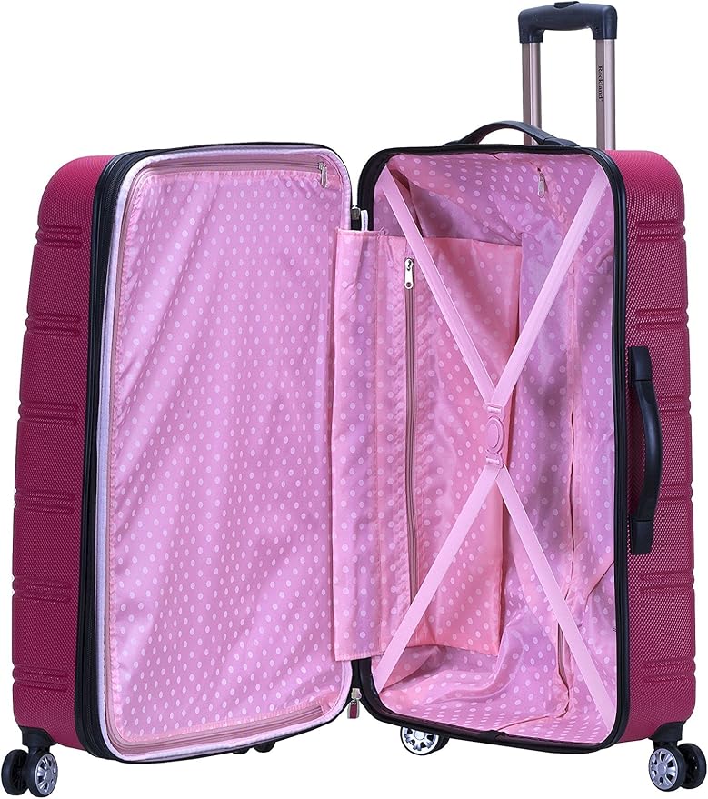 Rockland Melbourne Hardside Expandable Spinner Wheel Luggage, Magenta, Checked Large 28"