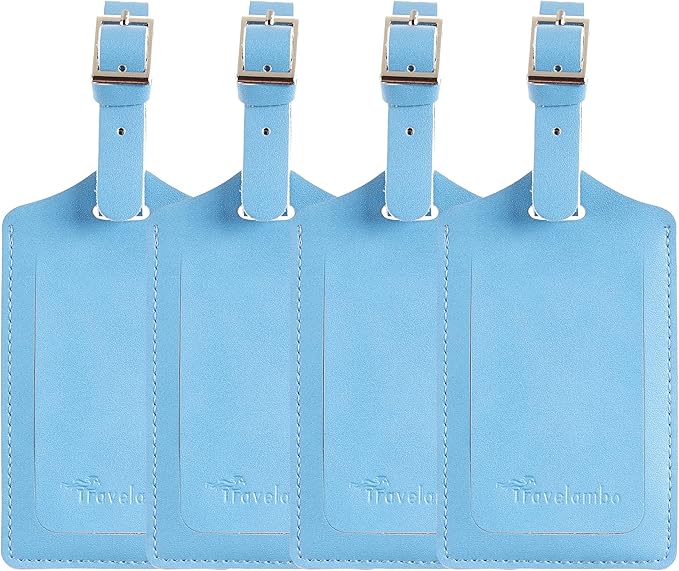 Travelambo Luggage Tags for Suitcases PU Leather Travel Tags Bag Tags Privacy Protection Travel Essentials