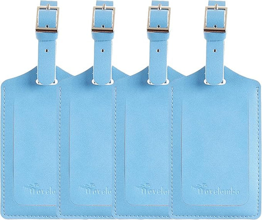 Travelambo Luggage Tags for Suitcases PU Leather Travel Tags Bag Tags Privacy Protection Travel Essentials