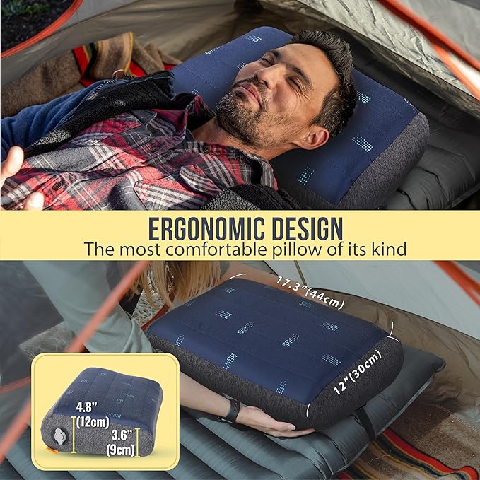 TREKOLOGY ALUFT Pro Inflatable Camping Pillow with Removable Foam-Padded Case - Camp Pillow for Camping & Hiking, Backpacking, Airplane, and Travel - Add to Your Outdoor Backpacking Gear Essentials