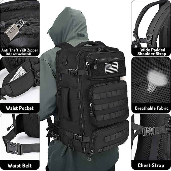 MOZETO Travel Backpack for Men 40L TSA Approved Carry On Backpack with USB Charging Port Durable Water-resistant Convertible Duffle Luggage Bag Large Weekender Bag Daypack Fits 17.3 Inch Laptop