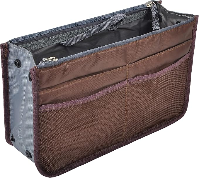 Vercord Purse Organizer Insert for Handbags Bag Organizers Inside Tote Pocketbook Women Nurse Nylon 13 Pockets Coffee Large