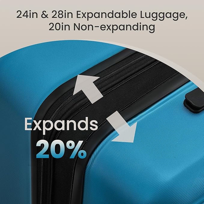 SHOWKOO Full PC Hardshell Luggage Sets, 20/24/28 In Suitcase with TSA Lock & Spinner Wheels, Lightweight Durable Travel Luggage