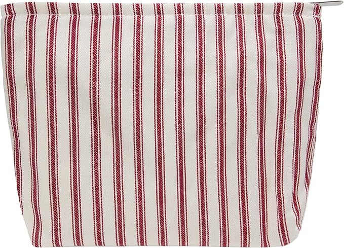 PAZIMIIK Makeup Bag Large Cotton Zipper Pouch for Purse Travel Canvas Make Up Organizer for Women Cosmetic,Vintage Stripe Red