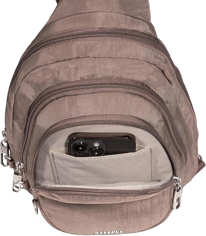 Baggallini Securtex® Anti-Theft Multi Zip Sling - Lightweight 8.6"x15.2" Travel Bag with Locking Zippers & RFID Protection