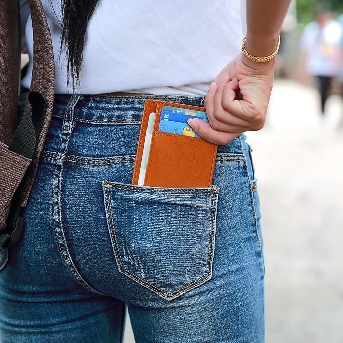 Travelambo Slim Wallet Front Pocket Minimalist Leather RFID Blocking Medium Size