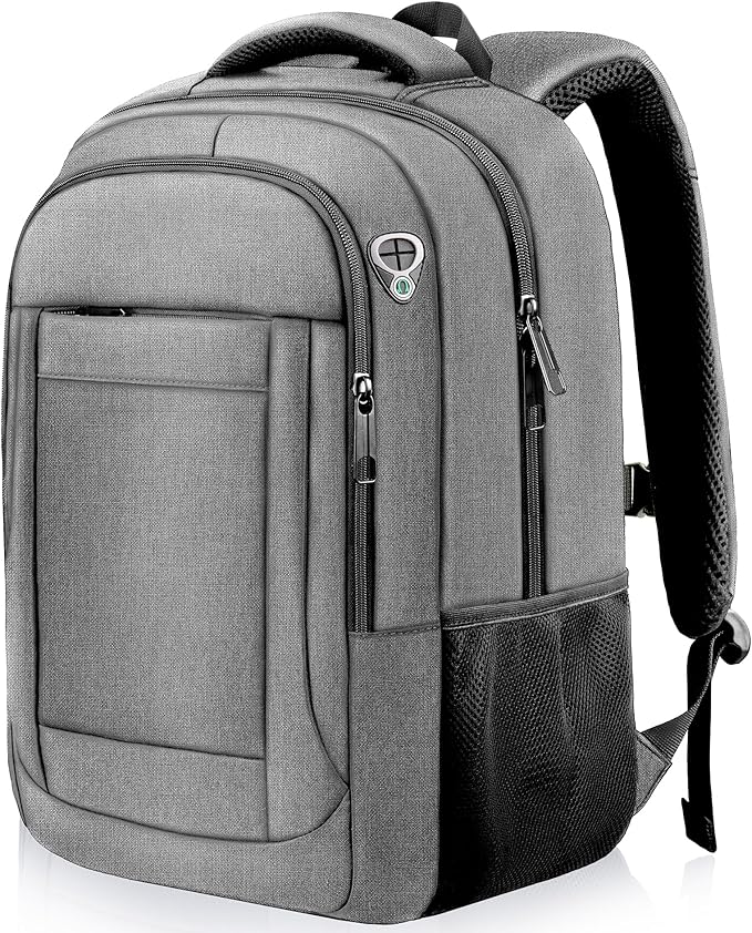 AREYTECO Travel Backpack, 17 Inch Laptop Backpack Airline Approved, Business Anti Theft Slim Sturdy Work Computer College High School Backpack Bag Fits 17.3 Inch Notebook for Men Women, Grey