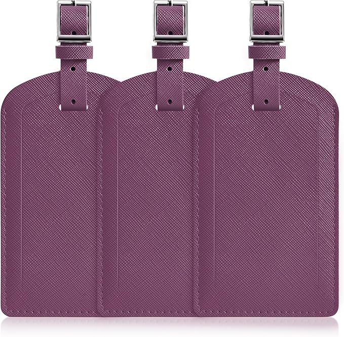 3 Pack Luggage Tags for Suitcases, TSA Approved Bag Tags, Baggage Tags with Privacy Protection, Travel Essentials Luggage Accessories, Royal Purple