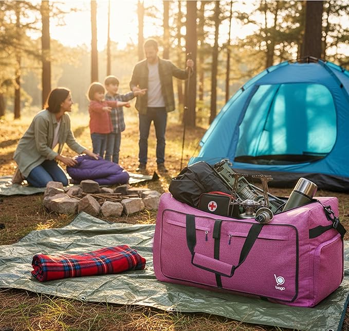 Bago Large Duffle Bag for Travel Women & Men. Durable Lightweight Foldable Travel Duffel Bags For Traveling Women. 100L Duffle Bags for Overnight Bag With Shoe Compartment Collapsible Weekender duffel
