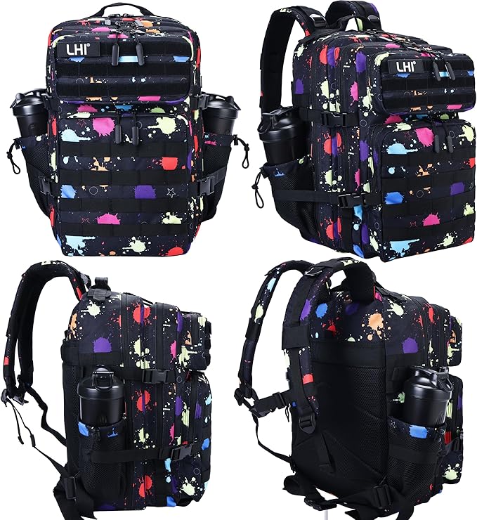 LHI Military Tactical Backpack for Men and Women 45L Army 3 Days Assault Pack Bag Large Rucksack with Molle System - Fluorescent Tie Dye