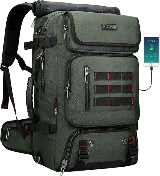 WITZMAN Carry on Travel Backpack for Men Women Airline Approved Convertible Nylon Duffle Backpack Luggage Bag (B682 Army Green)