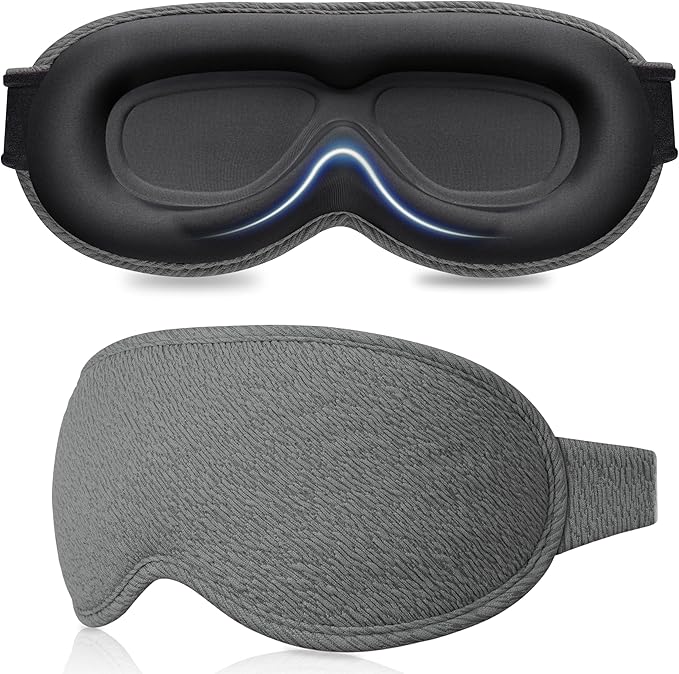 Gritin 100% Blackout Sleep Eye Mask for Women Men,Zero Eye Pressure Sleeping Mask-Ergonomic Design 3D Cutout Eye Movement and Eyelash Friendly Night Blindfold,Ultra Soft&Comfortable for Sleeping-Grey
