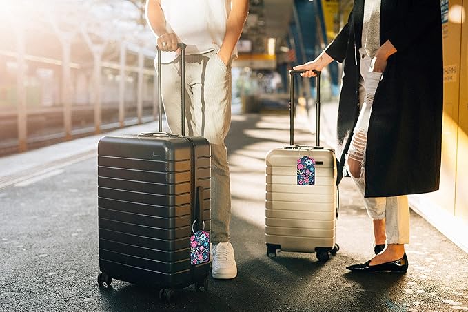 Tropical Flower 2 Pcs Luggage Tags, Privacy Cover Id Label with Stainless Steel Loop and Address Card for Suitcases & Travel Bags