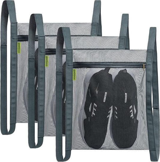 3 Pcs Sneaker Wash & Dry Net Bag for Dryer,15.7x13.8 Inch Large HoneyComber Mesh Bags with Zipper and Strap for Shoes, Clothing, Laundry Reused Bag Tool (Grey)