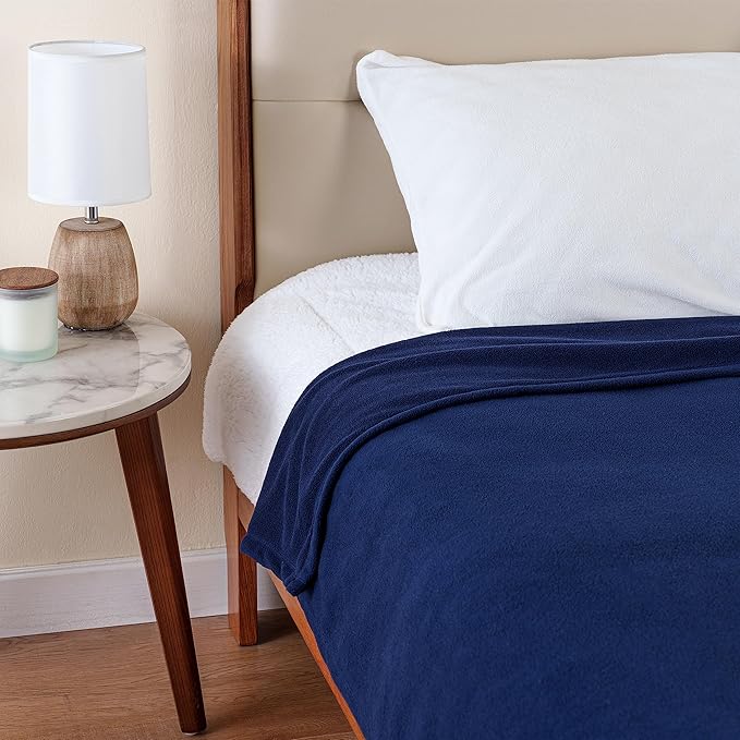 Berkshire Blanket Microfleece Queen Size Bed Blanket Navy, Lightweight Soft Breathable Plush Micro Fleece Blanket for Bed Couch Sofa, 90x90 Inches
