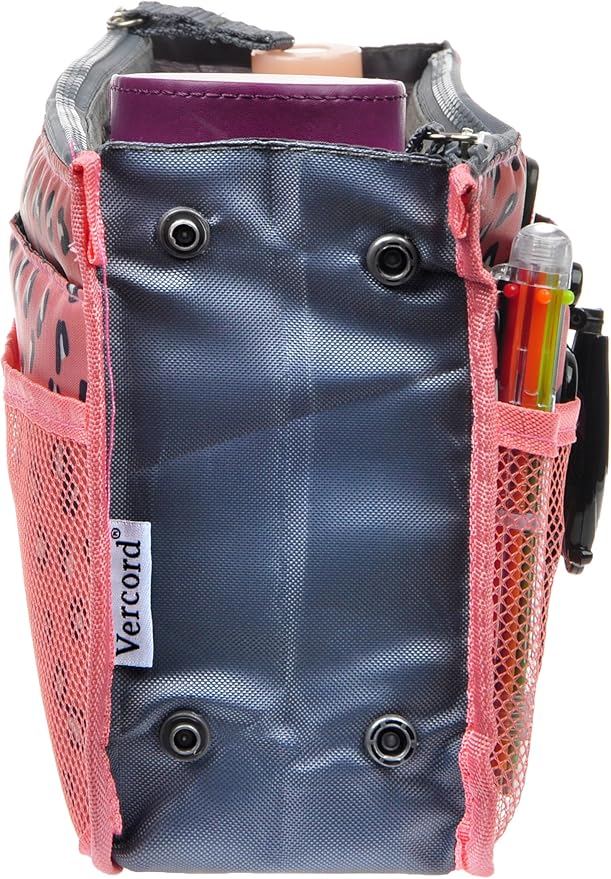 Vercord Purse Organizer Insert for Handbags Bag Organizers Inside Tote Pocketbook Women Nurse Nylon 13 Pockets Pink Leopard Medium