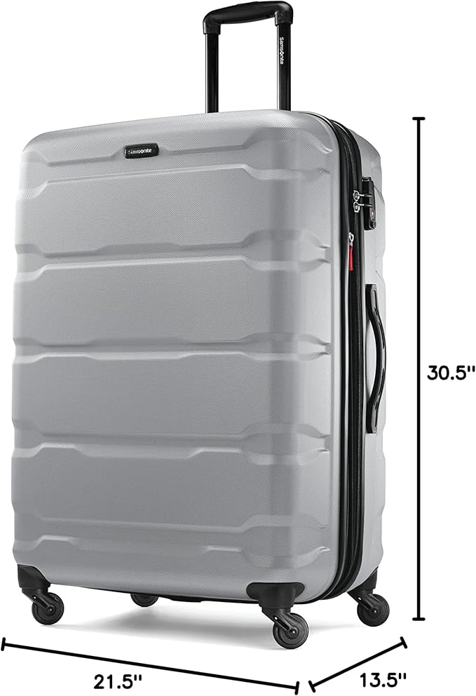 Samsonite Omni PC Hardside Expandable Luggage with Spinner Wheels, Silver, Checked-Large 28-Inch