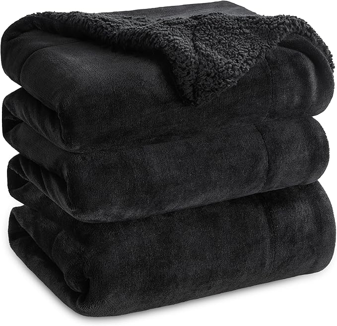 Bedsure GentleSoft Sherpa Fleece Blankets King Size for Bed, Non-Heated, Thick and Warm Throw for Women and Men, Soft Fuzzy Plush King Blanket for Winter, Black, 108x90 Inches
