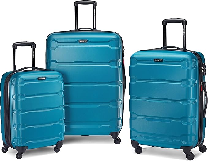 Samsonite Omni PC Hardside Expandable Luggage with Spinner Wheels, Caribbean Blue, Checked-Large 28-Inch