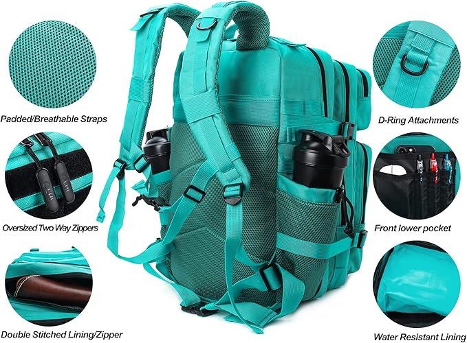 LHI Military Tactical Backpack for Men and Women 45L Army 3 Days Assault Pack Bag Large Rucksack with Molle System - Lake Blue