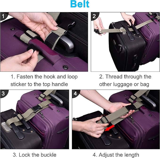 Wisdompro 2 Pcs Add a Bag Luggage Strap, Heavy Duty Adjustable Suitcase Belt Travel Attachment Travel Accessories for Connecting Your Luggage Together - Khaki (T-Type and Normal)