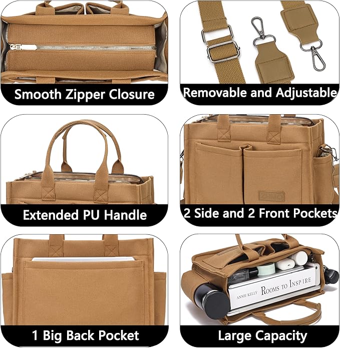 ZHMO Canvas Tote Bag for Women,Women's Bags Crossbody Bags Work Laptop Tote Bag Large Handbags Purse for Travel Nurse Teacher