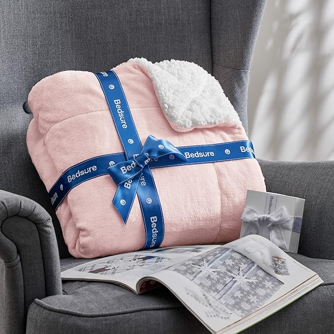 Bedsure GentleSoft Sherpa Fleece Twin Size Blanket for Couch, Non-Heated, Thick and Warm Throw for Women and Girls, Soft Fuzzy Plush Kids Blanket for Spring, Room Home Decor, Pink, 60x80 Inches