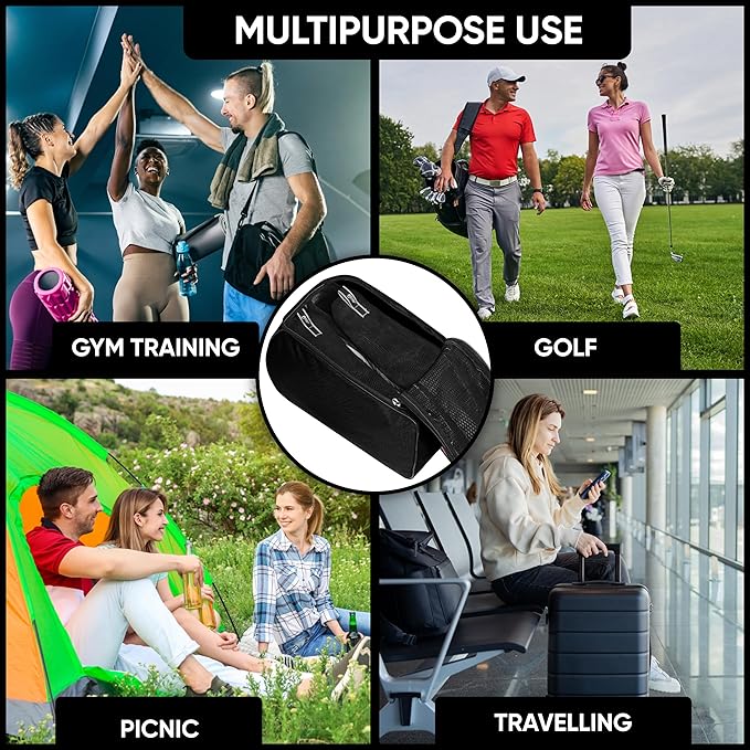 Shoe Bag Waterproof Sports Golf Boot Bag | Odor-Resistant Gym Kit Organiser Storage | Hiking Travel Dust-Proof Storage Bag for Wellington, Cowboy, Football, Rugby, Cricket Shoe (Black)
