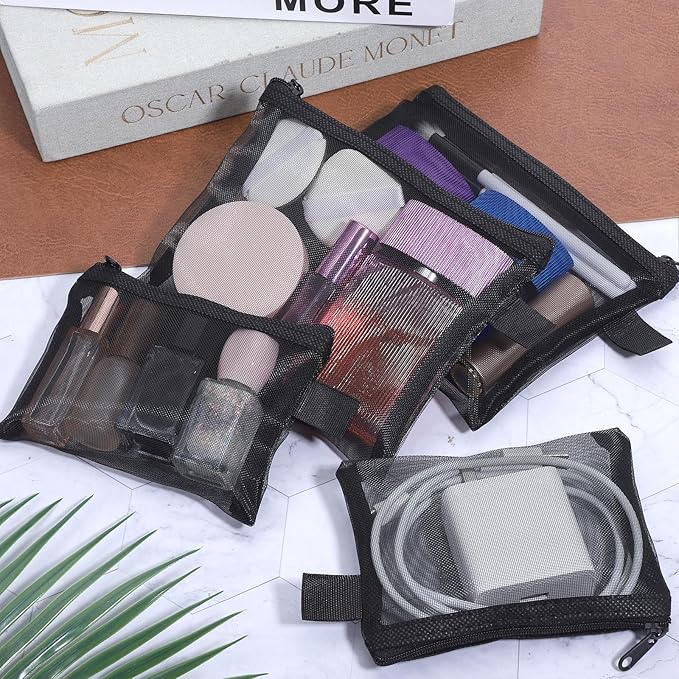 4 Pcs Small Mesh Makeup Bag with Zipper Mini Cosmetic Bags for Lipsticks Purse Organizer Pouches Small Travel Kit Storage Pouch Multipurpose Nylon Bag Beauty Makeup Cosmetic Accessories Organizer