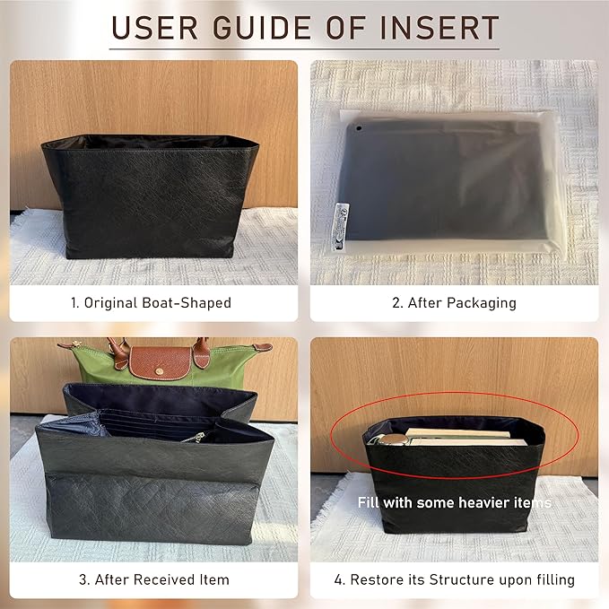 Doxo Upgraded Purse Organizer Insert Compatible with Long Champ Large and More, Ultra-light Waterproof DupontPaper le-pliage Large Bag Organizer, Keeps Tote Handbag Neat(Black&Blue,L)