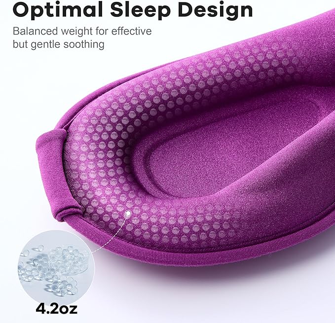 Weighted Sleep Mask 2 Pack - 3D Contoured Eye Masks for Sleep, Best Blackout Sleep Masks for Women Men, Eye Mask for Travel, Meditation, Airplane, Memory Foam, Adjustable Strap, Black Purple