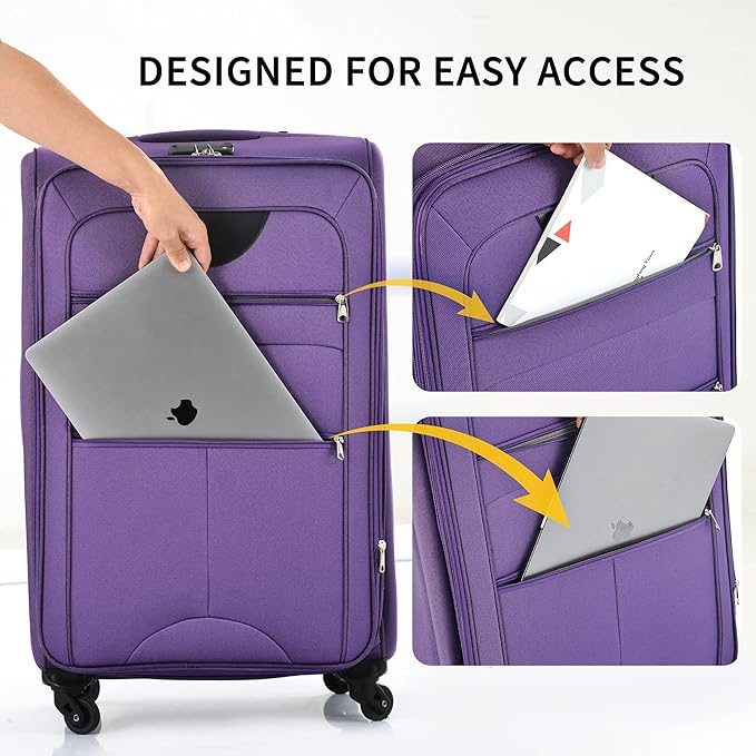 Merax Suitcase Set Softside 3-Piece Expandable Luggage with TSA Lock Spinner Wheels Lightweight Upright Luggage with Travel Bag(22/26/30 IN, Purple)