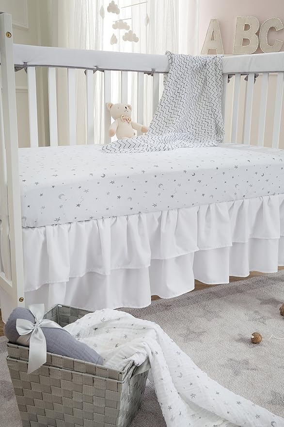American Baby Company 100% Cotton Muslin Swaddle Blanket (47" x 47"), Soft, Breathable & Lightweight, Gray Stars/Moon, for Boys and Girls, Perfect for Swaddling, Travel and Gifting
