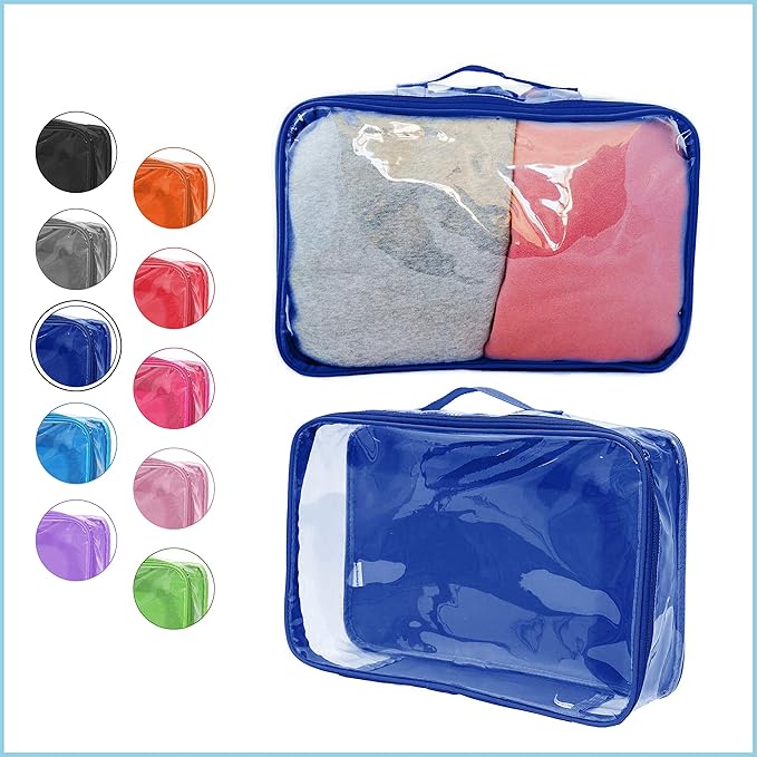 Large Clear Travel Packing Cube/See-Through PVC Organizer for Suitcase/Multipurpose Pouch w/Handle/Dress Shirts, Pants, Cashmere, Sweaters & Seasonal Linen Storage Protection (Royal Blue)