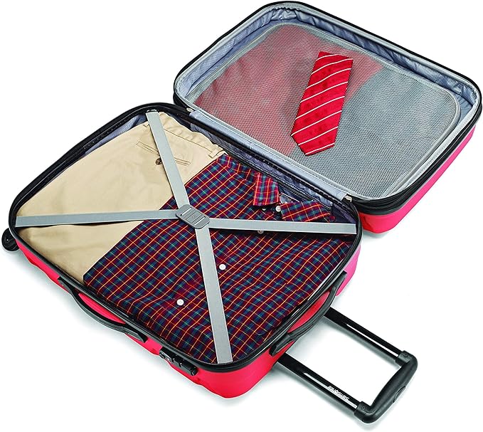 Samsonite Omni PC Hardside Expandable Luggage with Spinner Wheels, Checked-Large 28-Inch, Red