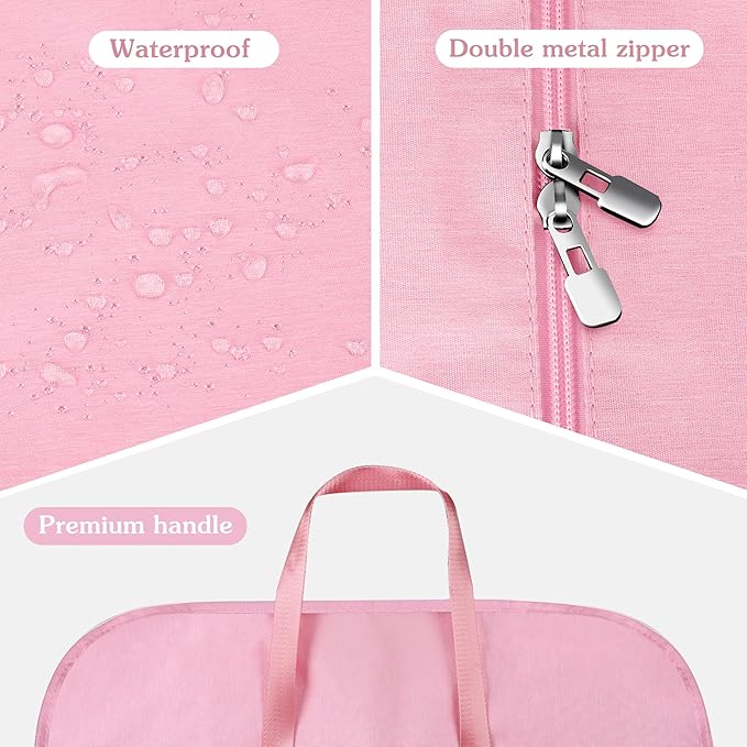 Limoomil 60 Inch Heavy Duty Tear Resistance Wedding Dress Bag for Wedding Travel, Waterproof Dress Cover for Closet Wardrobe. Garment Bag for Gowns, Tuxedos, Dress, Long Coats. Pink, 60 Inch.