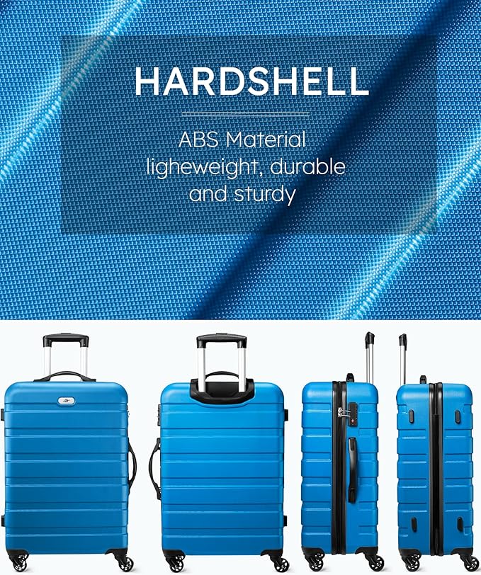 Suitour Luggage 3 Piece Sets Hard Shell Luggage Set with Spinner Wheels, TSA Lock, 20 24 28 inch Travel Suitcase Sets, Cerulean Blue