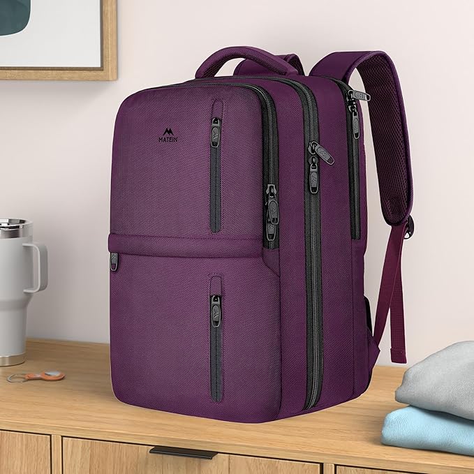 MATEIN Travel Backpack for Women, Extra Large 40L Carry on Backpack, Water Resistant College Bag Computer Bag Gifts for Women & Men Fits 17.3 Inch Laptop, Purple